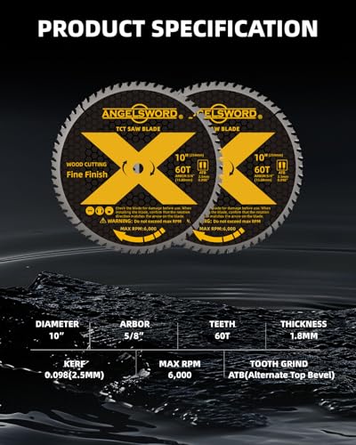 ANGELSWORD 10“ Table Saw Blade/Miter Saw Blade for Wood, 2pc 60T