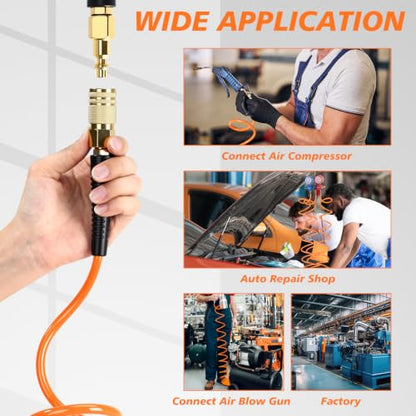 Flutesan 10 Pack 1/4 in x 10 ft Recoil Air Hose with Quick Coupler, Orange - color: Orange