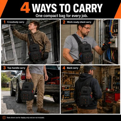 Black Tactical Tool Bag, Waterproof Oxford with 3-Point Harness and MOLLE