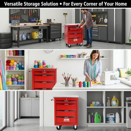 Rolling Tool Chest,Stainless Steel Worktop,Red,4‑Drawer - color: Red, size: 4-Drawers