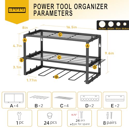 SPACECARE Power Tool Organizer- 2 Pack 3 Layers Rack for 8 Drill Holders - style: 4 Drill Holders B