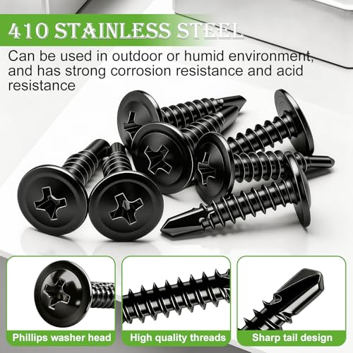 mxuteuk 230PCS #8 Self Tapping Screws for Metal,410 Stainless Steel Self Drilling Screws,1/2",5/8",3/4",1",1-1/4" Truss Head Sheet Metal Screws with Rubber Washers for Metal,Plastic,Wood(115pcs Sets) - size: BK 230PCS #8 Kit
