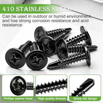 mxuteuk 230PCS #8 Self Tapping Screws for Metal,410 Stainless Steel Self Drilling Screws,1/2",5/8",3/4",1",1-1/4" Truss Head Sheet Metal Screws with Rubber Washers for Metal,Plastic,Wood(115pcs Sets) - size: BK 230PCS #8 Kit