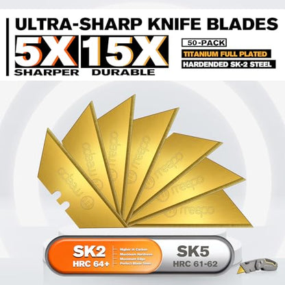 M MEEPO Utility Knife Blades, Never Rust, Titanium SK-2 Steel, 50-Pack - size: Titanium 50-Pack