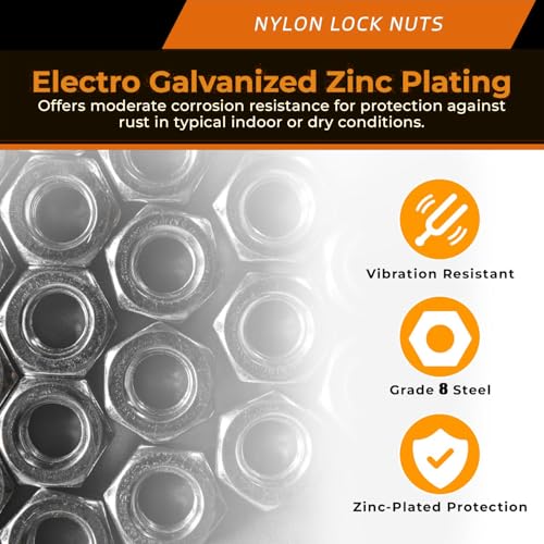3/8"-24 Nylon Insert Lock Nuts (Grade 8 Zinc Plated Carbon Steel, 50-Pack) - size: 3/8"-24, style: Grade 8 Zinc Plated Carbon Steel