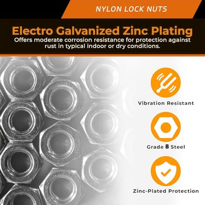 3/8"-24 Nylon Insert Lock Nuts (Grade 8 Zinc Plated Carbon Steel, 50-Pack) - size: 3/8"-24, style: Grade 8 Zinc Plated Carbon Steel
