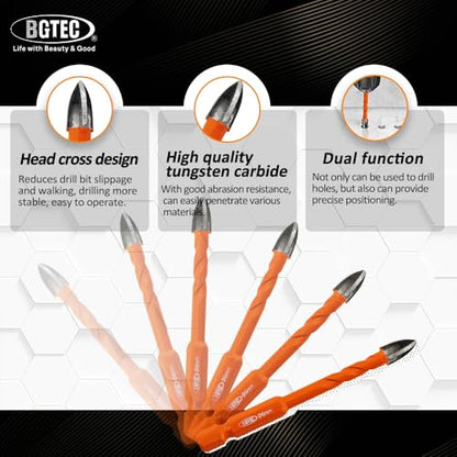 BGTEC Cemented Carbide Drill Bits Masonry Drill Bits, 10pcs Quick-fit Shank 6MM Cross Spiral Hard Alloy Drill Bit for Wood Plastic Masonry Ceramic Tile Concrete Marble - size: 10pcs 6mm