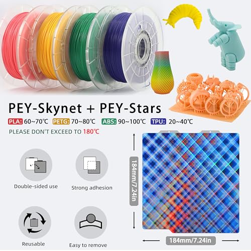Build Plate for Bambu Lab A1 Mini 3D Printer: PEI Build Plate Carbon PET Diamond PEO PEY Plate 3D Printing Accessories Textured Smooth Sheet Bed 184x184mm (PEY-Skynet+ PEY-Star) - color: PEY-Skynet+ PEY-Star