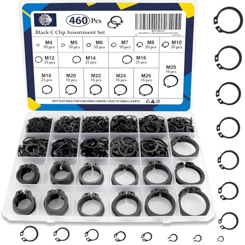 ZQZ C Clips Assortment Kit (M4-M28), 460 Pcs External Retaining Rings Set - color: Black, size: Black Carbon Steel 460Pcs C-clips