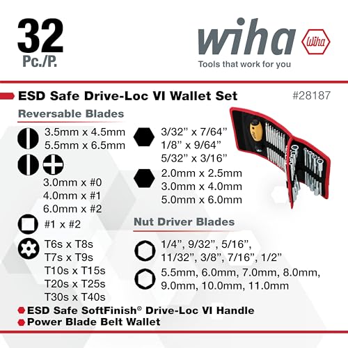 Wiha 28187 ESD Safe Drive-Loc VI Wallet Set, 32 Piece