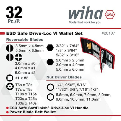 Wiha 28187 ESD Safe Drive-Loc VI Wallet Set, 32 Piece