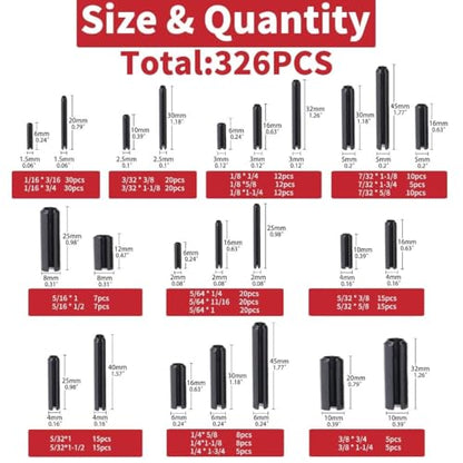 326PCS SAE Roll Pin Set(24 Sizes ) - size: 326 pieces SAE Roll Pins