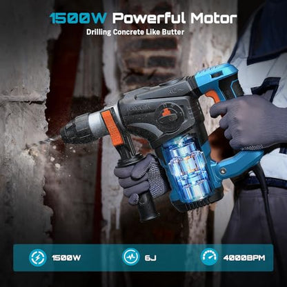 Seesii 13 Amp SDS-Plus Rotary Hammer Drill for Concrete, 6J, 4 Functions