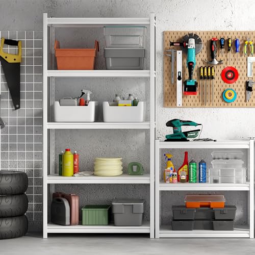 5 Tier Metal Storage Shelves Adjustable Garage Shelving, Heavy Duty Industrial Utility Rack Organization for Kitchen, Pantry, Closet, Garage, Office (White) - color: White-S 5 Tier