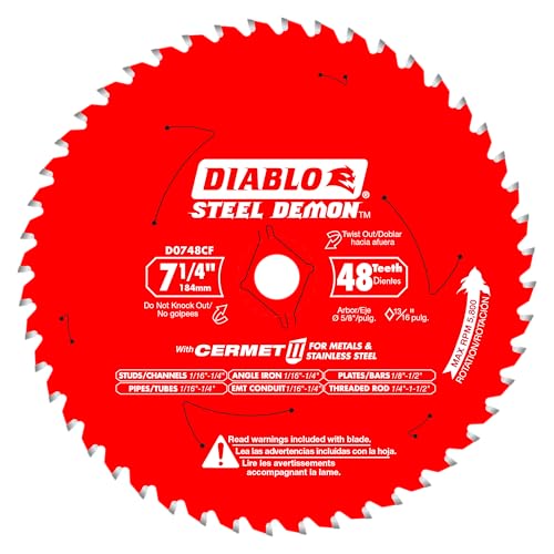Diablo Steel Demon Cermet II Saw Blade with Triple Chip Grind and Perma-Shield Coating - Ideal for Medium Metal Cutting - 7-1/4" Diameter, 48 TCG Teeth - D0748CF