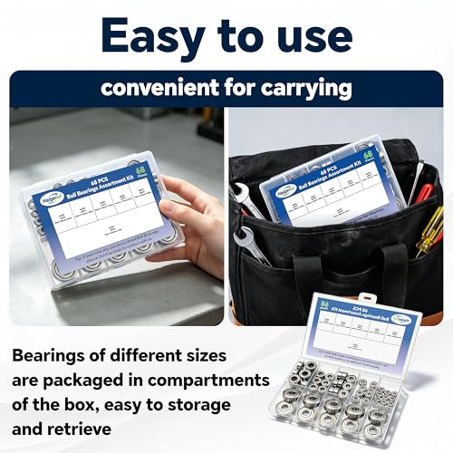 68 Pcs Ball Bearings Assortment Kit 693ZZ/ 623ZZ/ 624ZZ/ 685ZZ/ 687ZZ/ 627ZZ Roller Bearings, Small Bearings Carbon Steel Deep Groove Bearing, for Furniture Wheel, Roller Skates, 3D Printing
