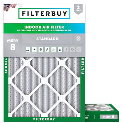 Filterbuy 10x17x2 Air Filter MERV 8 Dust & Allergy Defense (2-Pack) - size: 10x17x2