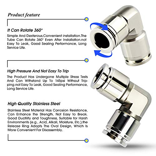 TAILONZ 5/16" OD Elbow 304 Stainless Steel Push to Connect Fittings 1Pcs - size: 5/16" OD