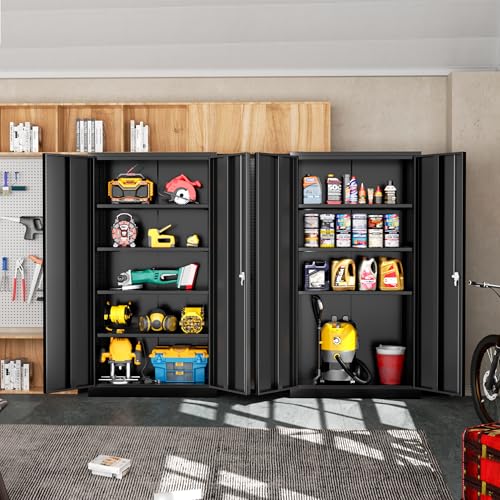 Greenvelly 72" H Metal Storage Cabinet with 2 Doors and 4 Adjustable Shelves, Black Metal Cabinet with Lock,Garage Cabinets Steel Tool Cabinet for Office,Home, Garage, Gym, School - color: Black, size: 18"D x 36"W x 72"H