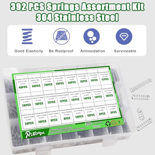 392PCS Springs Assortment Kit 304 Stainless Steel Compression Springs kit - size: 392PCS (24 Sizes)