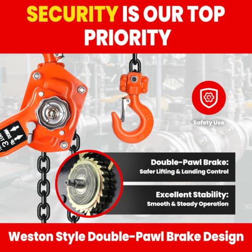 3 Ton Manual Lever Chain Hoist, 6600 LBS Heavy Duty Come Along Ratchet Puller, 20 FT G80 Alloy Steel Chain with Dual Pawl Brake for Auto Repair, Warehouse, Farm