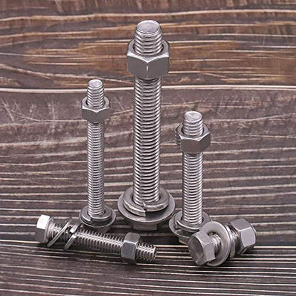 (10 Sets) M8-1.25 x 35mm Hex Bolt Kit, 304 Stainless Steel (18-8), Includes Hexagon Head Screws and Nuts, Flat & Lock Washers, Full Coarse Thread, for Machinery, Automotive, DIY - size: M8 x 35mm