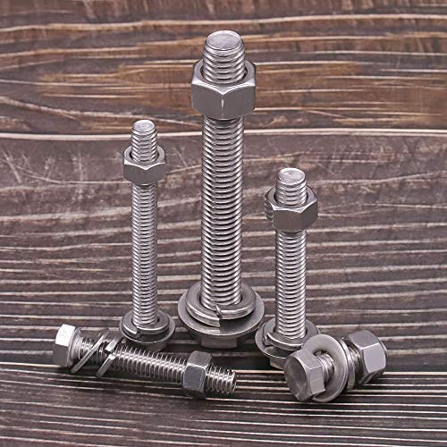 (10 Sets) M6-1.0 x 40mm Hex Bolt Kit, 304 Stainless Steel (18-8), Includes Hexagon Head Screws and Nuts, Flat & Lock Washers, Full Coarse Thread, for Machinery, Automotive, DIY - size: M6 x 40mm