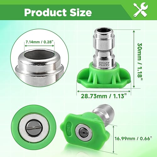 Pressure Washer Tips, 25 Degree Green Nozzle for Clean Cars, 7 Pack - color: Green