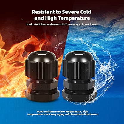 Cable Gland 20 Pack Plastic Waterproof Adjustable Connector 5-10mm PG11 Strain Relief Cord Connectors Joints Nylon with Gaskets - size: PG11(20-pack)