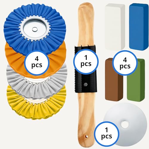 9PCS 8 Inch Aluminum Wheel Polishing Kit – Set with Aluminum Polishing Wheels Rake Buffing Compound and Airway Buffing Wheel Kit for Angle Grinder and Rim Shine Restoration - style: 9 PCS Multi Set