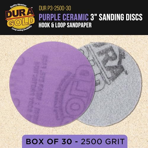 Dura-Gold Premium 2500 Grit 3" Purple Film Ceramic Sanding Discs, Box of 30 - style: 2500 Grit