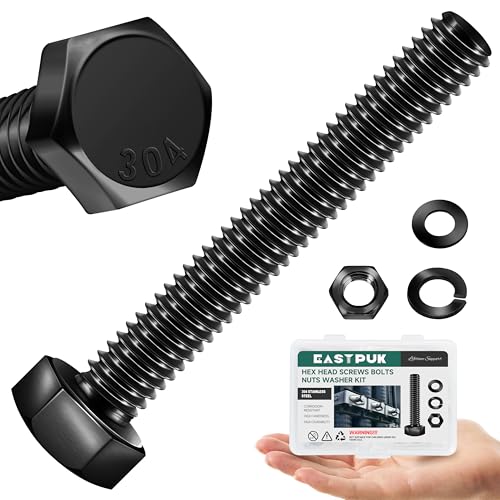 1/4-20 x 2 Hex Head Bolts Screws with Nuts, Flat & Lock Washers, 304 Stainless Steel Bolts and Nuts External Hex Drive Black Oxided 1/4 Bolt (10Sets) - color: Black, size: 1/4 x 2"