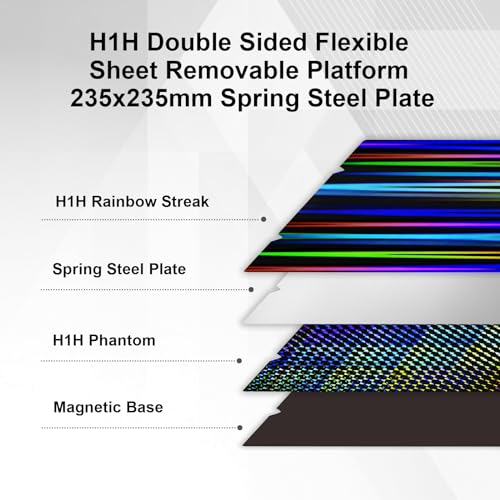 Smooth H1H Build Plate（with Magnetic Base）235x235mm,Rainbow Streak+Phantom Double-Sided Effect Plate for Creality K1/K1 SE/K1C/Ender 3 S1/3 S1 Pro/Ender 5 S1/Ender3 V3 KE/Ender3 V3 SE - color: H1H with Magnetic Plate, size: 235x235mm