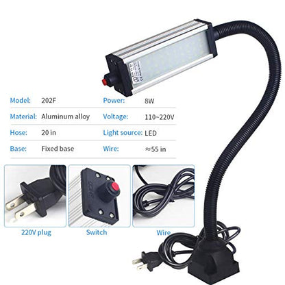 Flexible Work Light, Machine Light, Gooseneck Led Light IP66 Waterproof 800 Lumen 120 Volt 44Leds Screw Mounted Floodlights for Machine Tools Lathes and Workbenches - size: 800 lumens + Four-Hole Fixed Base + Two-Pin Plug