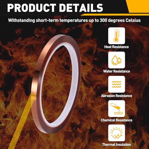 uxcell Heat Tape, 6mm x 33m (108ft) Polyimide Heat Transfer Sublimation Tape No Residue High-Temperature Resistant Tapes for Heat Press Soldering Circuit Board, Brown - size: 6mm x 33m (108ft)