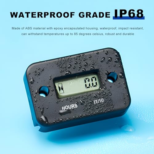 Sun Walker 2PCS Inductive Hour Meter, Waterproof Hour Meter Automatically Shutdown Hr Counter, Digital LCD Hourmeter Maintenance Reminder for Gas Engine Powered Motorcycle Snowmobile (Black) - color: Black