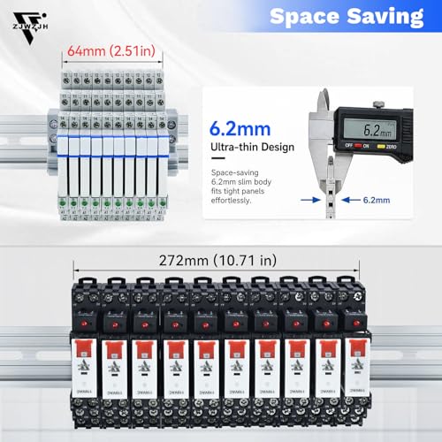 3 Pcs Miniature 5 Volt DC Relay HF41F/5-ZS 5 Pin 1NO 1NC 6A SPDT with LED Indicator, Socket Base and DIN Rail Module - size: 5V DC