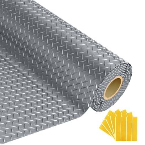 Grandroad auto 10x25 FT Garage Floor Mat, 2.8mm Thickened Flooring Roll for Under Car Diamond Plate PVC Rubber Mat with 20 Pcs Tapes, Non-Slip Floor Mat for Garage, Warehouse, Trailer, Gyms, Gray - color: Grey, size: 10×25ft