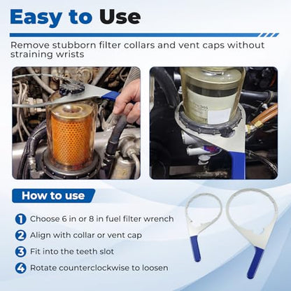 6 & 8 in Collar Vent Cap Fuel Filter Wrench for Davco Fuel Pro, Anti-slip