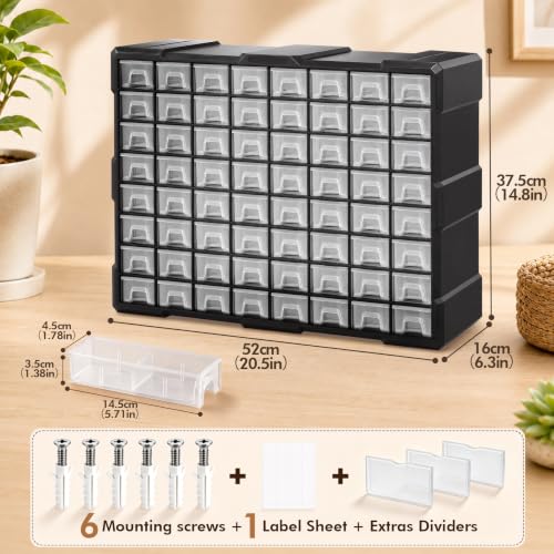 64-Drawer Organizer Craft Organizers and Storage with Dividers Labels - size: 64 Drawer