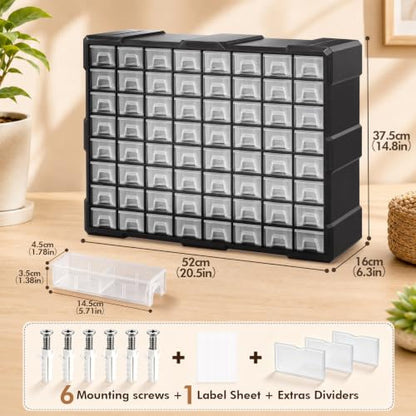 64-Drawer Organizer Craft Organizers and Storage with Dividers Labels - size: 64 Drawer