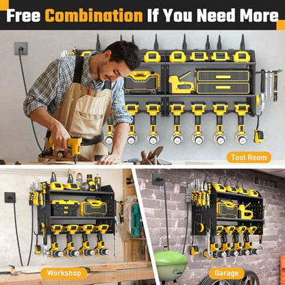 Power Tool Organizer Wall Mount 3 Layer Charging Station with 6 Outlets - color: Black