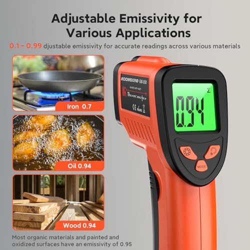 Infrared Thermometer Gun, -58°F to 1022°F, 12:1 Non-Contact - color: Orange/-58°F to 1022°F