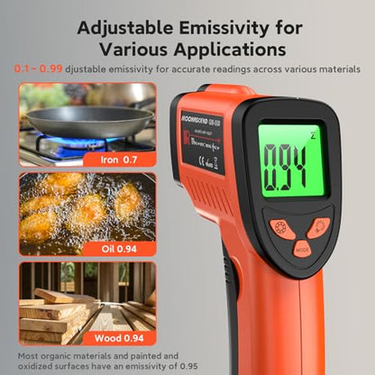 Infrared Thermometer Gun, -58°F to 1022°F, 12:1 Non-Contact - color: Orange/-58°F to 1022°F