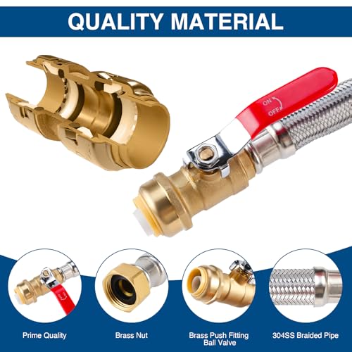 Heavy Duty 24" Braided Stainless Steel Hot Water Heater Hose – 3/4 Inch FIP x 3/4 Inch Ball Valve, Push-to-Connect Brass Fitting - size: stainless steel 3/4"Ball Valve x 3/4"FIP, 24"L