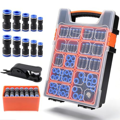 180 Pcs Push-to-Connect Air Hose Fittings Assortment Kit,Quick Connect Hose Fittings 1/8" 1/4" 5/16“ 3/8" 1/2" and 4 6 8 10 12mm Pneumatic Quick Connectors