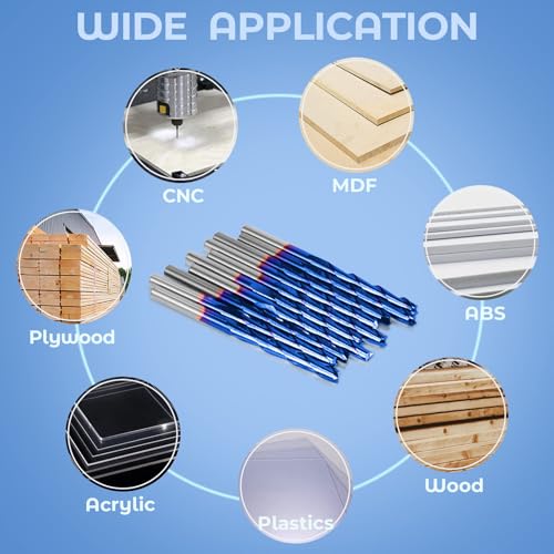 HQMaster 1/8" Shank CNC Router Bits 2 Flute Upcut CNC Bit End Mill 10pcs - size: 1/8"CED x 1/8"SD x 1"CEL x 2"OAL