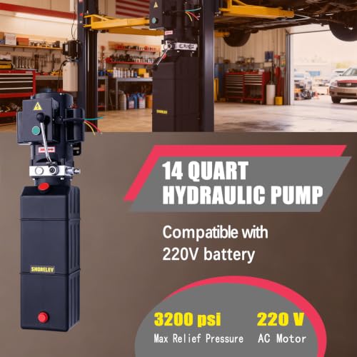 220V 60Hz Hydraulic Power Unit, Hydraulic Motor, Dump Trailer Pump14L Plastic Reservoir, Manual Button Control, for Auto Lifts, Vehicle Repair, Garage Equipment, and Industrial Applications - color: Black, size: 220V 60Hz 15QT Plastic