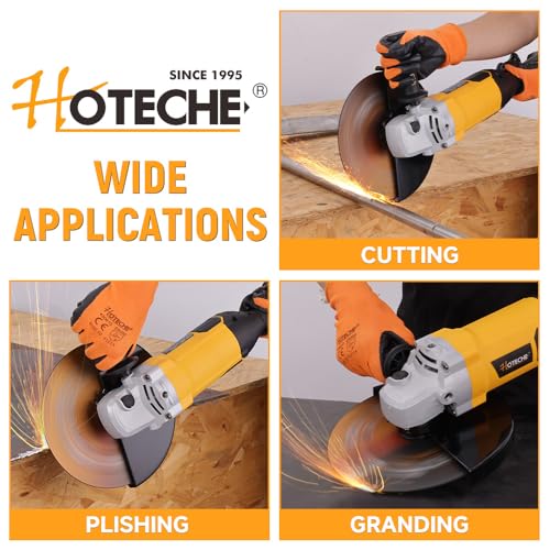 Hoteche 9-Inch Angle Grinder 3-HP Grinding and Cutting Tool Fits 7/8" Hole Size Wheels with Rotatable Handle and Lock-On Switch - size: 9-Inch 3-HP