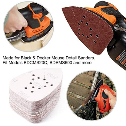 LotFancy Sanding Pads for Black and Decker Mouse Sanders, 50PCS 60 80 120 150 220 Grit Sandpaper Assortment - 12 Hole Hook and Loop Palm Detail Sander Sanding Sheets Sand Paper (Pack of 2) - size: 60/80/120/150/220 Grit (Pack of 2)